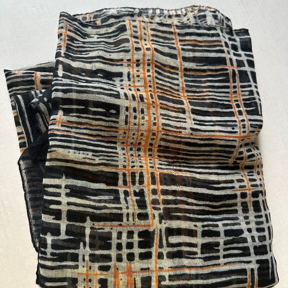 Beautiful patterned scarf/wrap - large 74" x 50" 100% polyester - blue, gold, wt